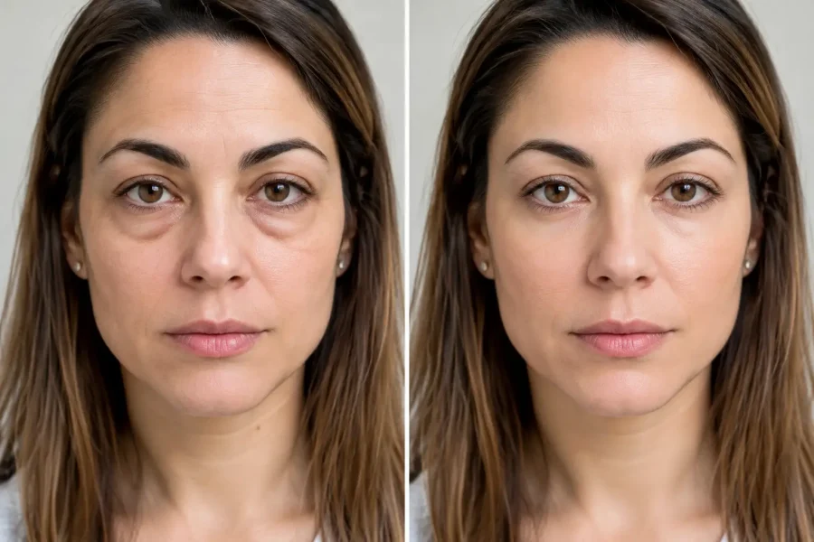 Exemplo de blefaroplastia com olhar cansado
